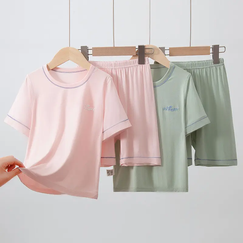 夏季男童短袖套装短裤儿童睡衣女童亲子家居服中大童空调服