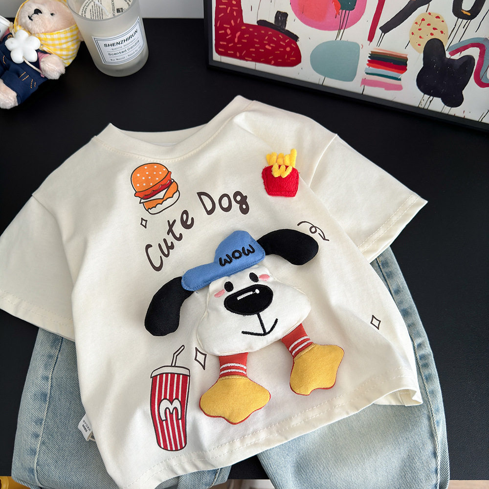2026夏季薄款儿童短袖T恤男女童可爱立体玩偶半袖亲子纯棉上衣