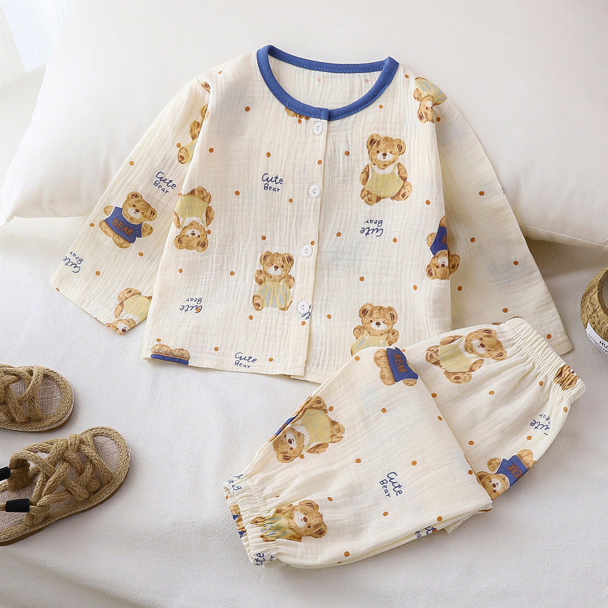 新款春夏儿童睡衣套装a类棉纱空调服男童纯棉女童长袖家居服