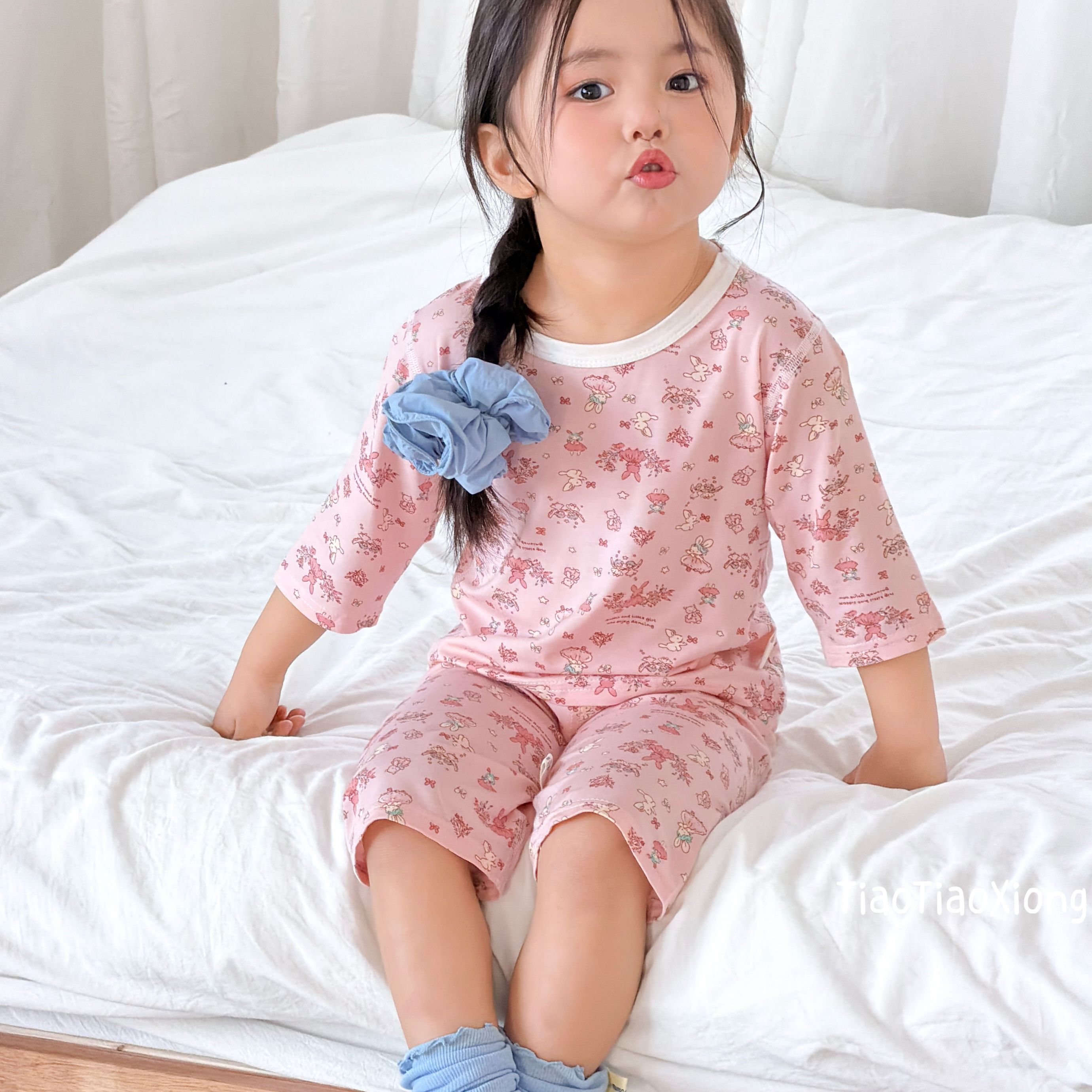 春夏薄款儿童家居服莫代尔睡衣优可丝透气无骨男女童空调服七分袖
