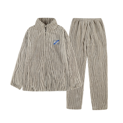 法兰绒保暖家居服套装加绒加厚男