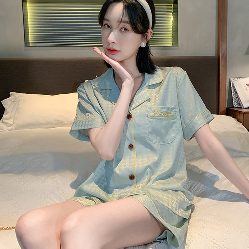 冰丝睡衣女款千鸟格丝短款家居服