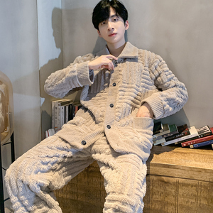 男士睡衣男秋冬季加厚加绒珊瑚绒秋冬款法兰绒大码保暖家居服套装