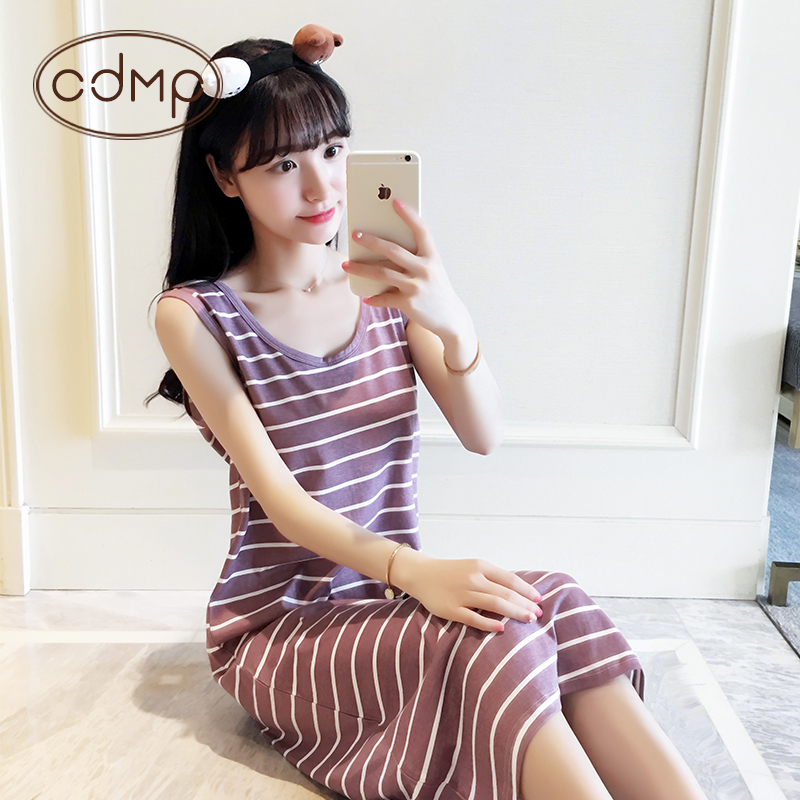睡裙女夏季甜美纯棉清新少女短袖全棉加长款睡衣家居服连衣睡裙