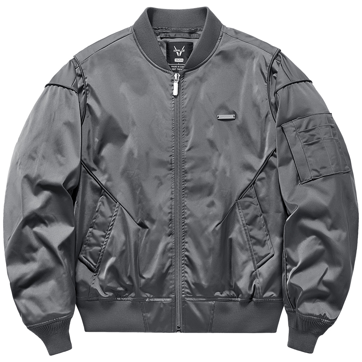 金属灰设计感落肩袖飞行夹克外套