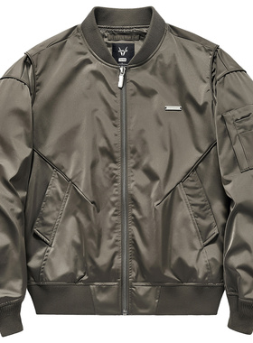 VIP设计感飞行员夹克男美式复古高街棒球服潮牌解构宽松情侣外套