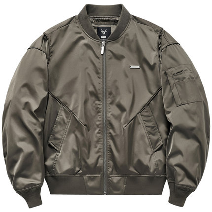 VIP设计感飞行员夹克男美式复古高街棒球服潮牌解构宽松情侣外套