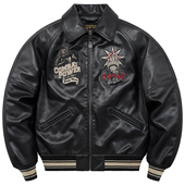 VIP美式 复古皮衣棉服男冬季 加厚翻领机车夹克刺绣棒球服棉衣外套