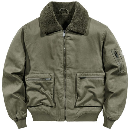 VIP冬季工装棉衣男翻领飞行员夹克仿羊羔绒外套加绒加厚保暖棉袄