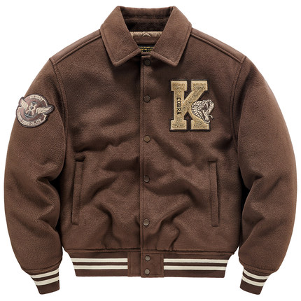 VIP蛇年限定字母刺绣毛呢棒球服男冬季加厚美式复古翻领棉衣外套