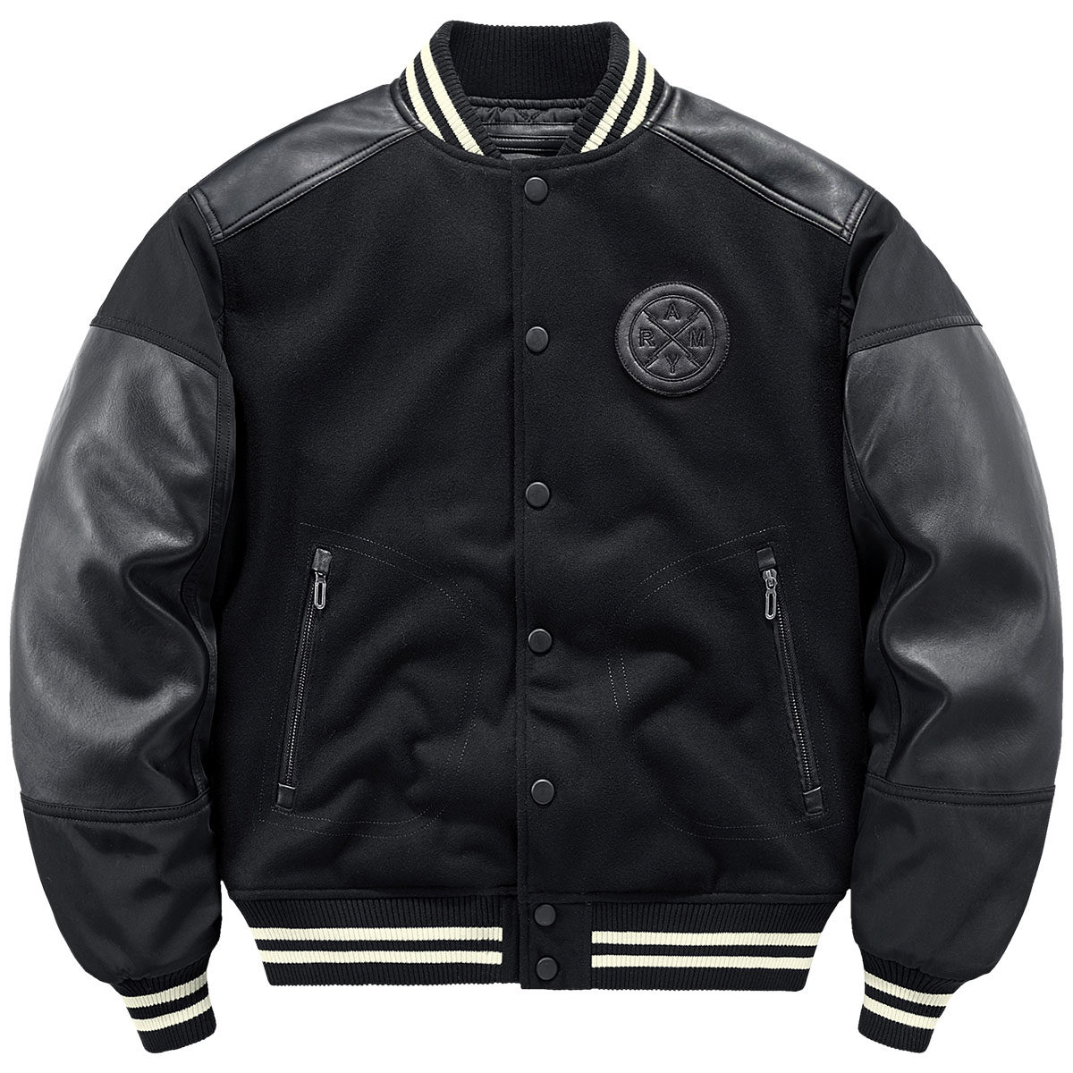 羊毛呢设计感拼接加厚棒球服棉衣