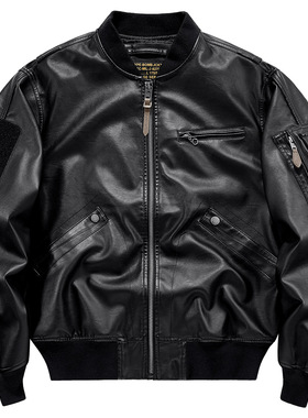 VIP美式复古工装飞行员皮夹克男宽松痞帅机车服皮衣棒球服外套潮