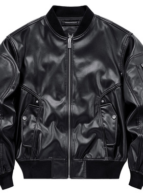 VIP解构设计感ma1飞行员皮夹克男美式宽松痞帅机车服pu皮衣外套潮