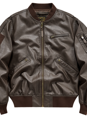 VIP复古飞行员皮夹克男棒球领PU皮衣短款机车服宽松美式工装外套