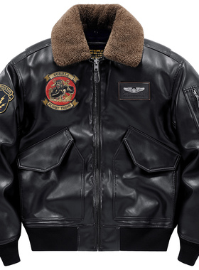 VIP复古毛领机车皮衣棉服男士冬季翻领飞行员皮夹克保暖加厚外套