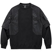 VIP机能圆领卫衣男拼接假两件重磅长袖 t恤潮牌赛博朋克设计感上衣