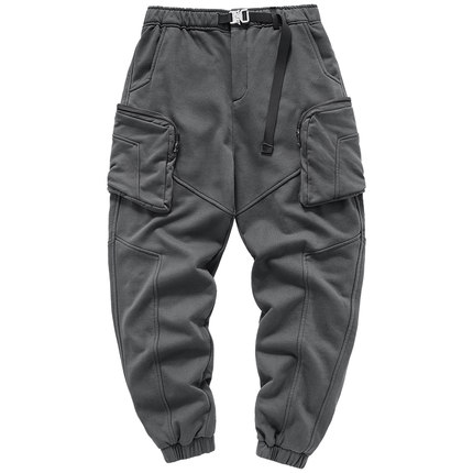 VIP灰色卫裤男秋冬季加厚机能多口袋工装裤针织休闲运动束脚裤潮