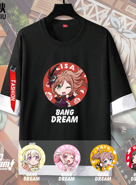 bangdream动漫Roselia邦邦周边假两件5五分袖男女短袖t恤衫上衣服
