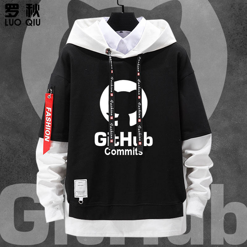Github程序员猿理工男996恶搞IT狂人宅男章鱼猫拼接连帽卫衣外套