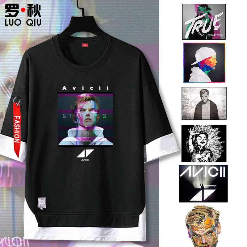 A神艾维奇Avicii百大DJ瑞典TRUE纪念短袖t恤衫男女五分袖休闲衣服