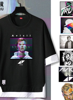 A神艾维奇Avicii百大DJ瑞典TRUE纪念短袖t恤衫男女五分袖休闲衣服