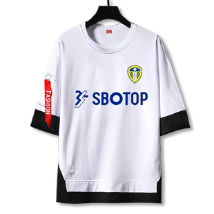 利兹联白玫瑰足球迷服队服短袖t恤衫男女球衣服五分袖假两件中袖