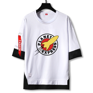 美剧飞出个未来Futurama二次元周边假两件短袖t恤衫男5五分袖衣服