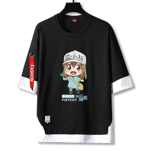 工作细胞血小板白血球红血球动漫假两件5五分袖男女短袖t恤半中袖