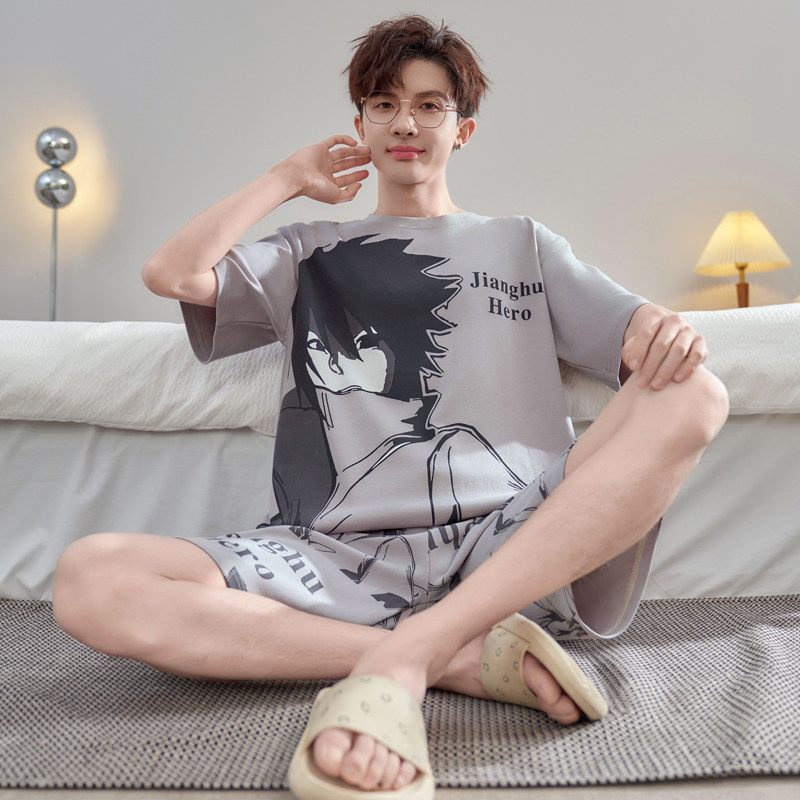 男士睡衣夏季男款纯棉薄款短袖夏睡衣/家居服套装