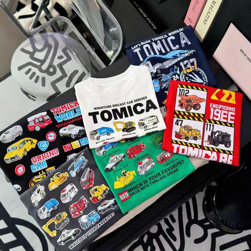 Tomica衣服儿童日系工程车T恤中