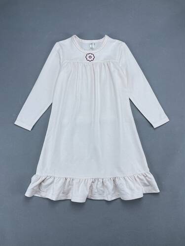 温柔风女童连衣裙春秋白色长袖荷叶边104-140cm花朵装饰裙子