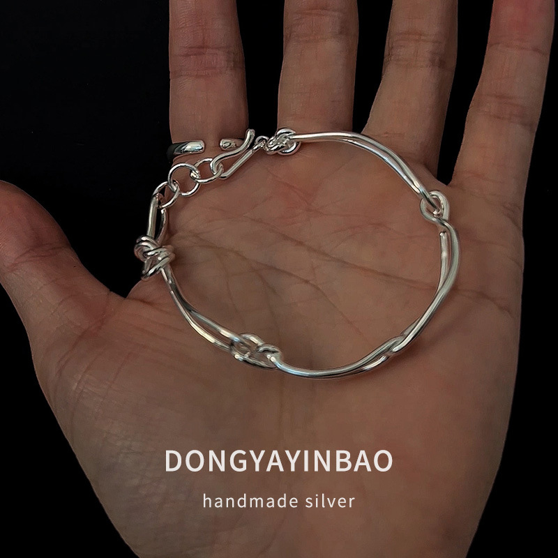 韩国ins重工通体S925纯银 手工不规则几何极简风小众手链男女适用