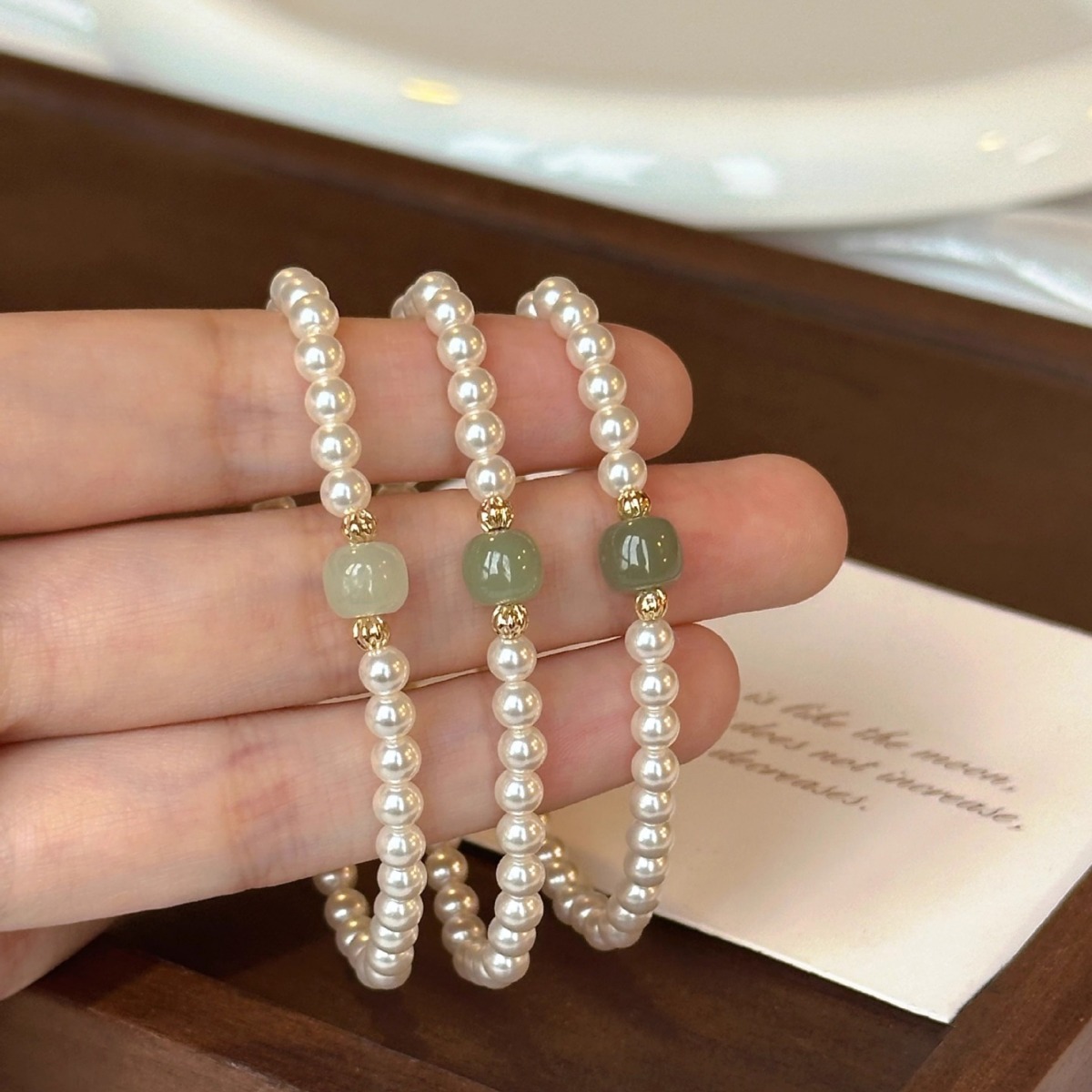 s925纯银新中式施家珍珠天然晴水和田玉手链女高级感轻奢小众手串
