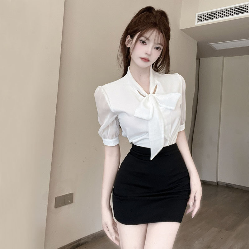 养生足浴足道女技师工作服雪纺衬衫包臀裙KTV服务员前台职业套装