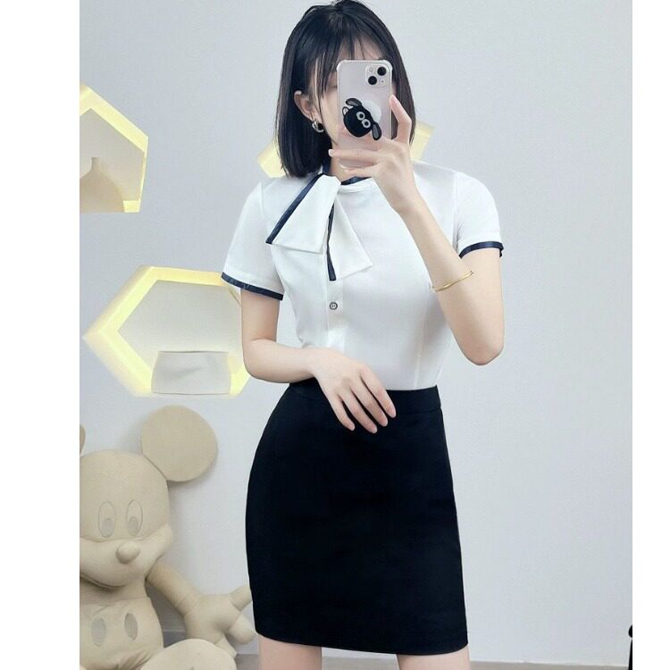 性感空姐制服修身领结白衬衫上衣职业套装女沐足足道技师包裙工服