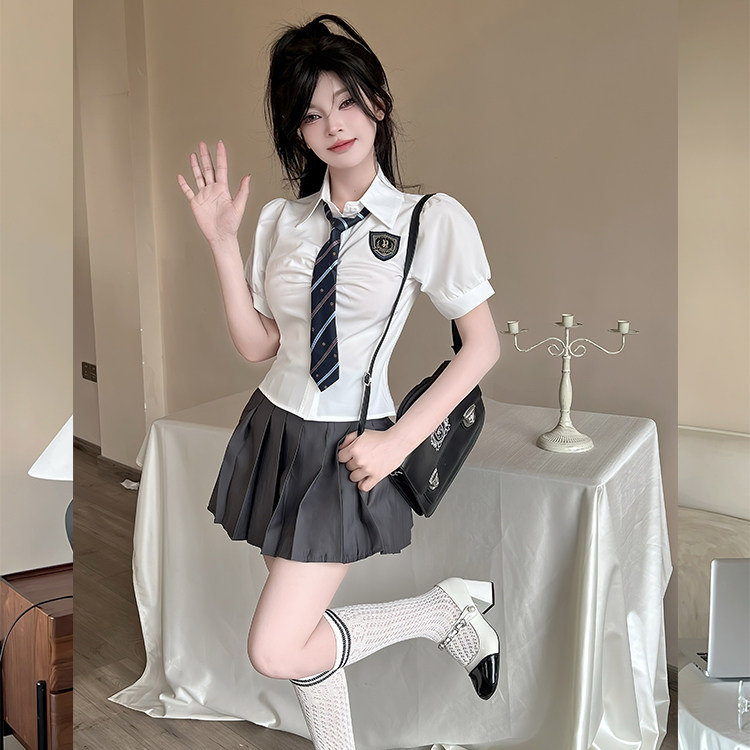 足道美容院spa会所工作制服jk女收腰领带白衬衫半身裙百褶裙套装