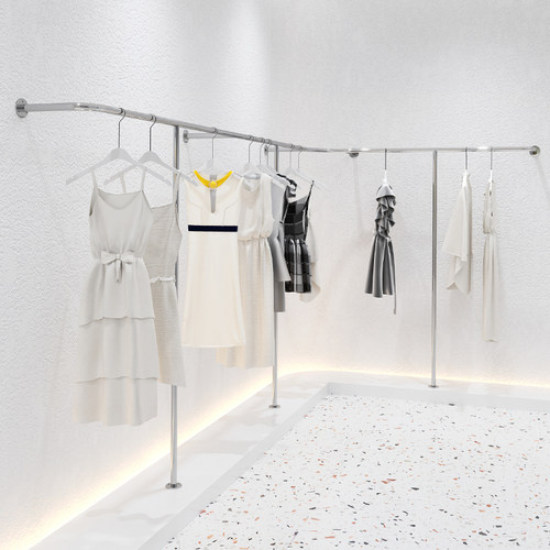 不锈钢银色衣架服装店上墙壁挂展示架侧挂陈列货架女装墙上挂衣架 - 封面