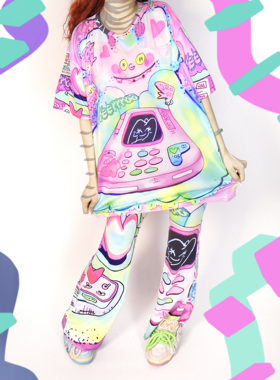 LEERROO电机甜心 原创设计亚文化y2k印花宽松短袖美式T恤夏