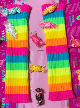 缤纷糖果-原创设计y2k多巴胺彩虹条纹腿套袜套撞色