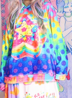 彩星蛋糕/LEERROO Y2K原创设计彩色波点蛋糕连帽卫衣加绒