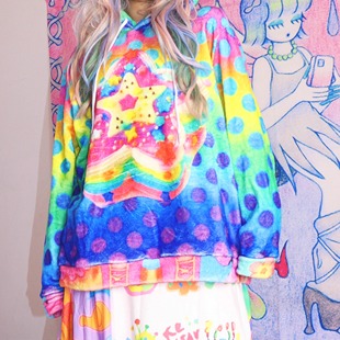 彩星蛋糕 Y2K原创设计彩色波点蛋糕连帽卫衣加绒 LEERROO