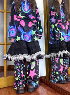 怪彩外星人K-原创y2k辣妹亚文化卫衣女秋冬宽松薄绒长袖上衣