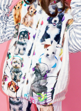 【狗狗音乐队！】薄绒款复古可爱超宽大慵懒感拉链立领毛绒外套