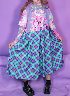 LEERROO魔音女 短袖连衣裙2025年春夏印花长裙亚文化辣妹气质裙子