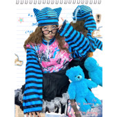 蓝巧怪物猫 条纹原创亚文化条纹拼接毛绒印花卫衣女秋冬宽松上衣