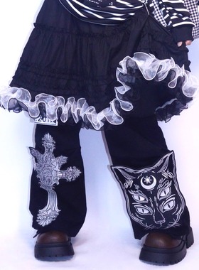 哩弱《奥利奥蛋糕》拼接木耳花边半身裙甜酷松紧腰纯色A字长裙