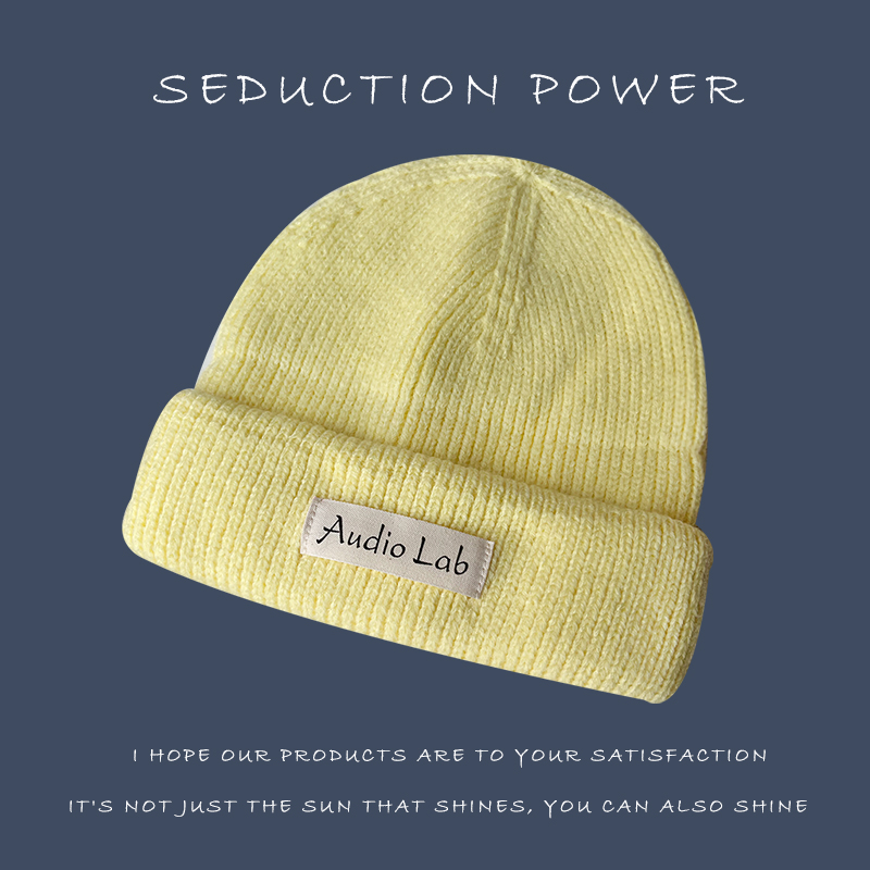 帽子女秋冬天韩版糖果色休闲百搭针织帽日系贴布保暖套头毛线冷帽