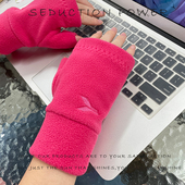 户外抓绒手套运动跑步加厚保暖手套男女生秋冬季 打字写字半指手套