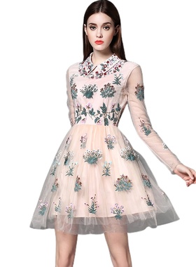 奈昕个性化私人订制50226 new dress文艺立体绣花收腰网纱蓬松连