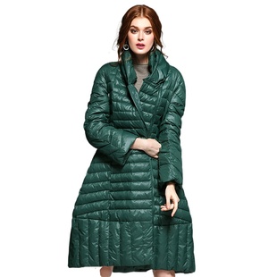 奈昕定制125413 春款妈妈装气场绿色时尚宽松版高领简约装羽绒服